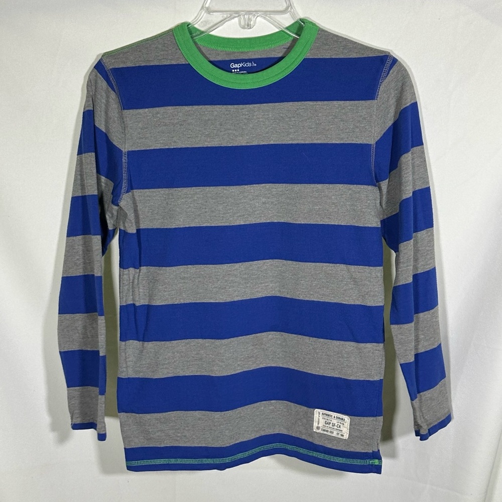 GAP Blue and Gray Rugby Stripes Shirt Long Sleeves‎ Kids Large sz 10